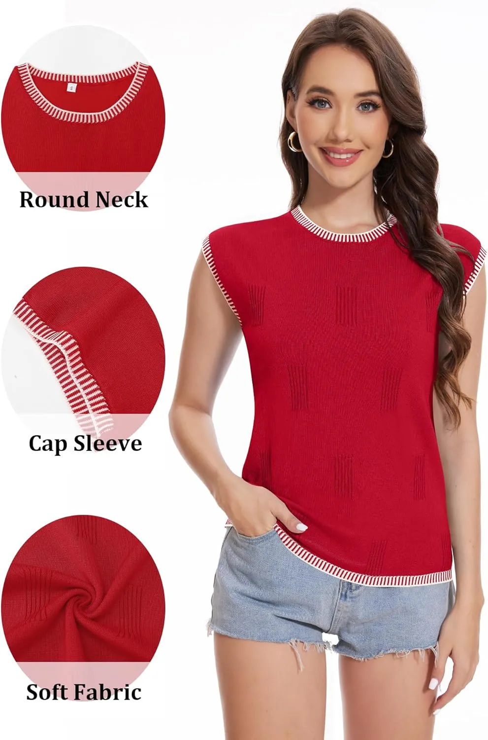 LUYAA Womens Cap Sleeve Sweater Vest Sleeveless Sweater Summer Tops Knit Vest Tank Tops Trendy T Shirt