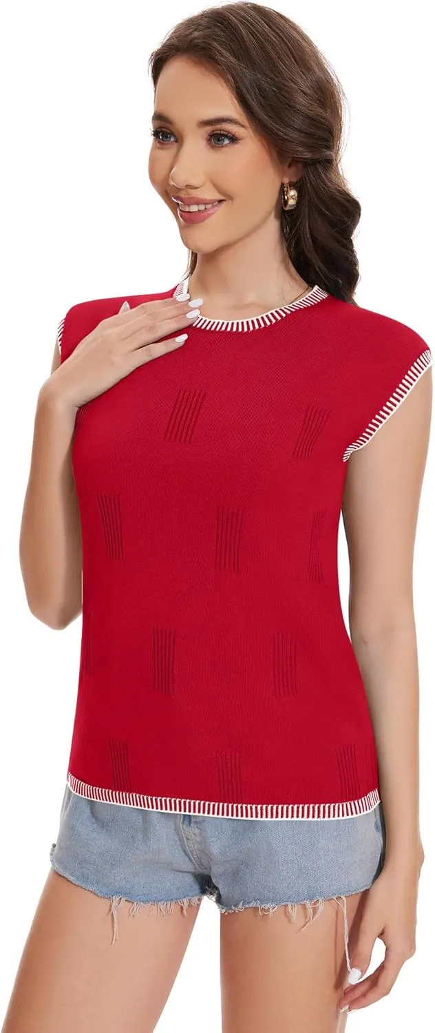 LUYAA Womens Cap Sleeve Sweater Vest Sleeveless Sweater Summer Tops Knit Vest Tank Tops Trendy T Shirt