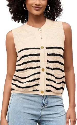 LUYAA Womens Sleeveless Sweater Vest Crochet Chunky Button Down Cardigan Vests Tops 2025 Trendy Summer Casual Outfits