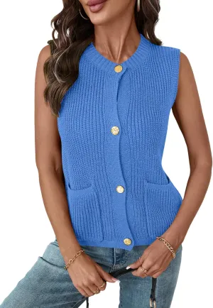 LUYAA Womens Sleeveless Sweater Vest Crochet Chunky Button Down Cardigan Vests Tops 2025 Trendy Summer Casual Outfits