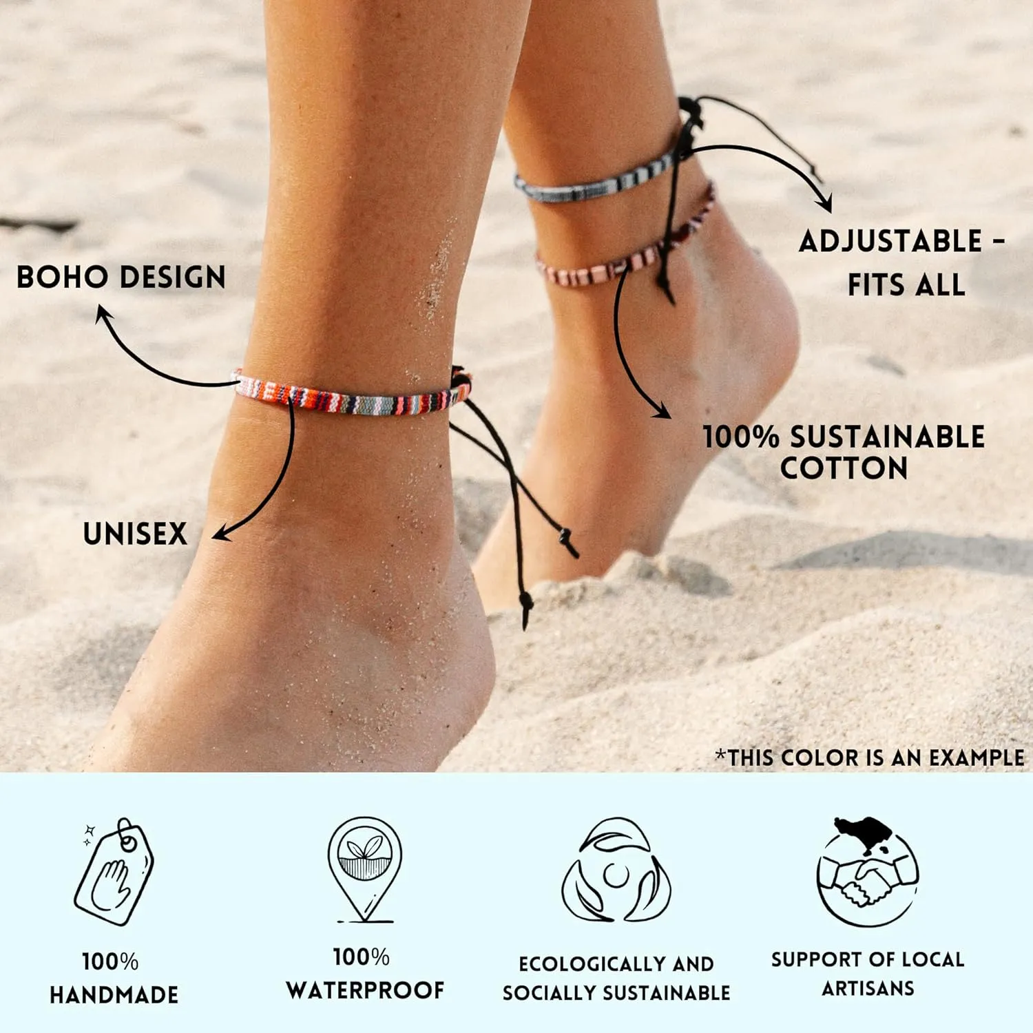 Made by Nami 2 Pcs Surfer Anklet Set Waterproof and Adjustable Braided Anklets for Women and Men Boho Ankle Bracelet Set of 2 for Ethnic Hippie Style (White & Brown)