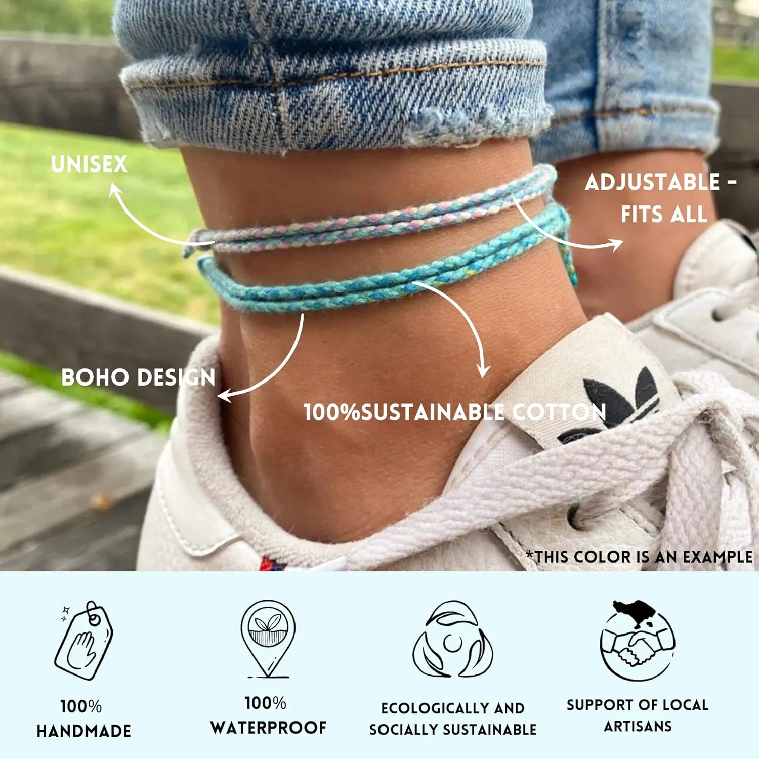 Made by Nami 2 Pcs Wave String Ankle Bracelets for Women Waterproof & Adjustable Thin Braided Anklet Surfer Boho Ankle Bracelet Set of 2 Beach Accessories (Baby Blue Set)
