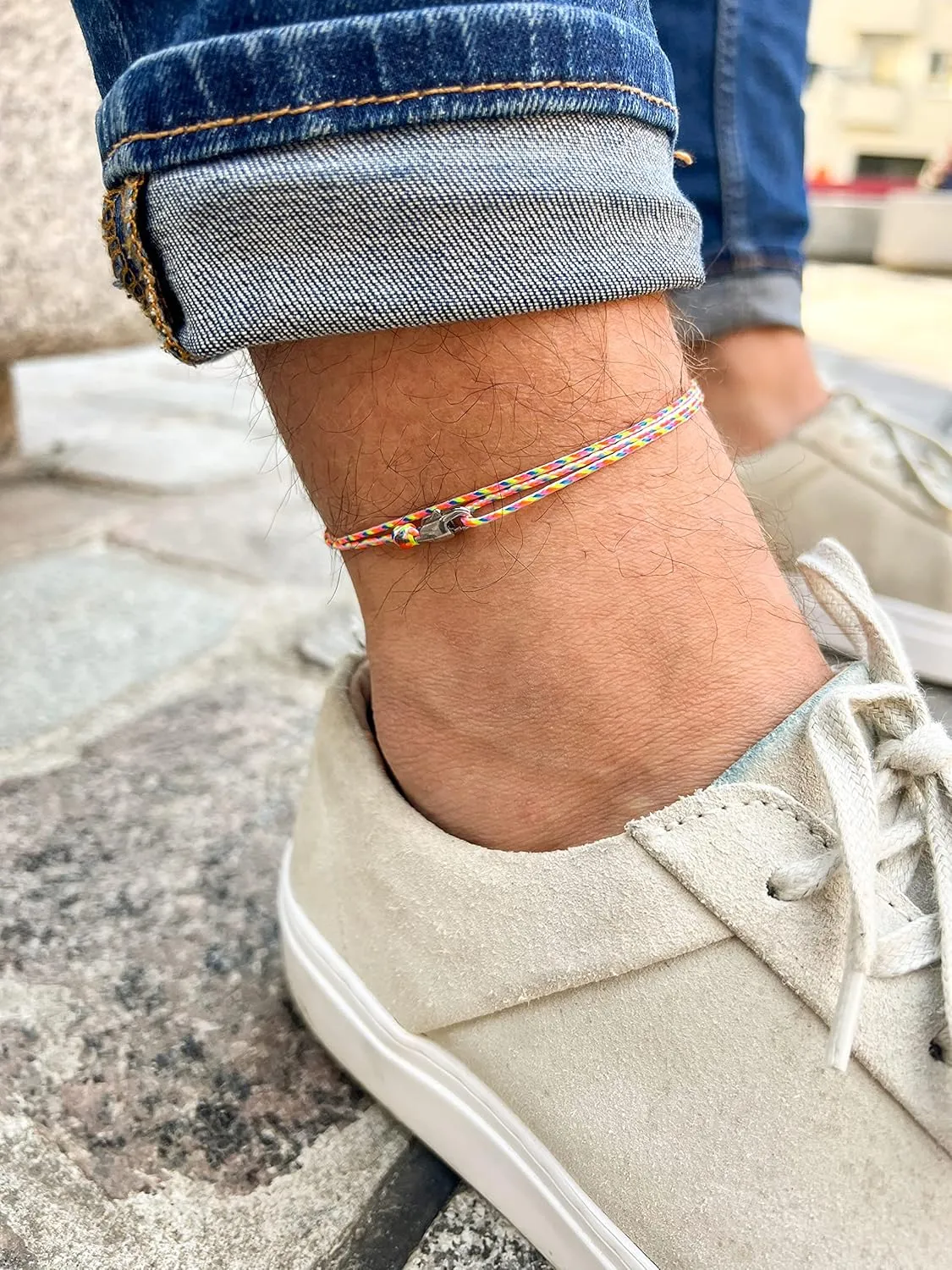 Made by Nami Surfer Anklet with Snap Hook Clasp Waterproof & Adjustable Thin String Ankle Bracelets for Women and Men Handmade Jewelry for Beach and Music Festival Accessories (Retro Silver)