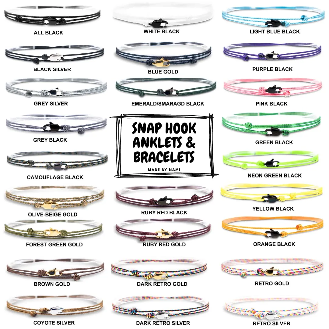 Made by Nami Surfer Anklet with Snap Hook Clasp Waterproof & Adjustable Thin String Ankle Bracelets for Women and Men Handmade Jewelry for Beach and Music Festival Accessories (Retro Silver)