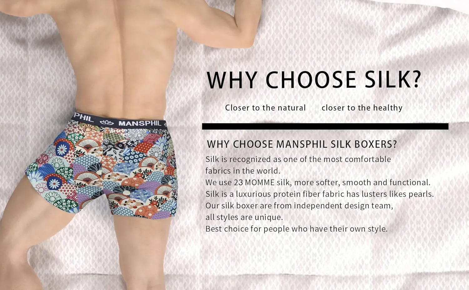 MANSPHIL Silk Boxer Shorts for Men, Grade 6A 100% Mulberry Silk