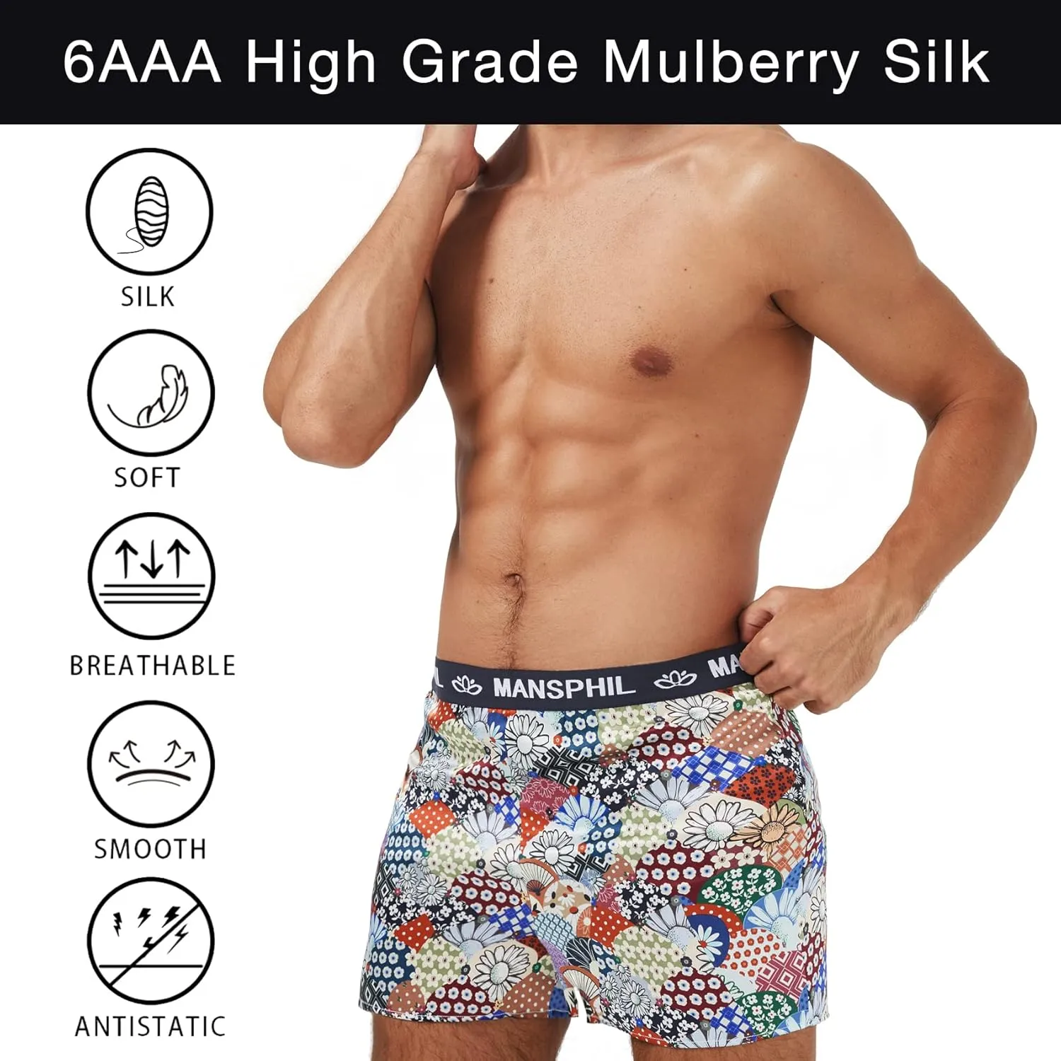 MANSPHIL Silk Boxer Shorts for Men, Grade 6A 100% Mulberry Silk
