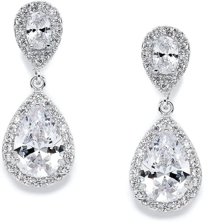 Mariell Cubic Zirconia Crystal Teardrop Dangle Bridal and Wedding Earrings, CZ Jewelry for Brides, Bridesmaids, Homecoming, Prom and Dressy Everyday Wear