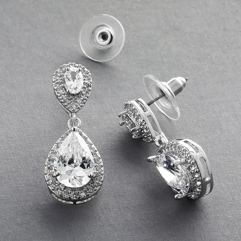 Mariell Cubic Zirconia Crystal Teardrop Dangle Bridal and Wedding Earrings, CZ Jewelry for Brides, Bridesmaids, Homecoming, Prom and Dressy Everyday Wear