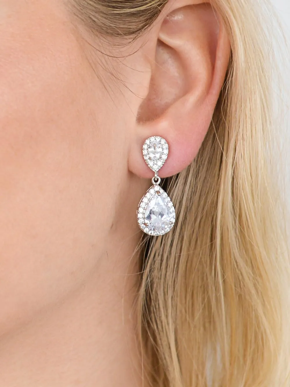 Mariell Cubic Zirconia Crystal Teardrop Dangle Bridal and Wedding Earrings, CZ Jewelry for Brides, Bridesmaids, Homecoming, Prom and Dressy Everyday Wear