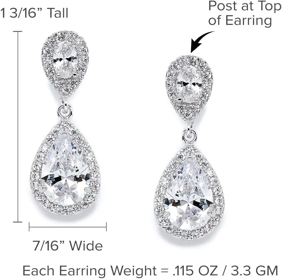 Mariell Cubic Zirconia Crystal Teardrop Dangle Bridal and Wedding Earrings, CZ Jewelry for Brides, Bridesmaids, Homecoming, Prom and Dressy Everyday Wear