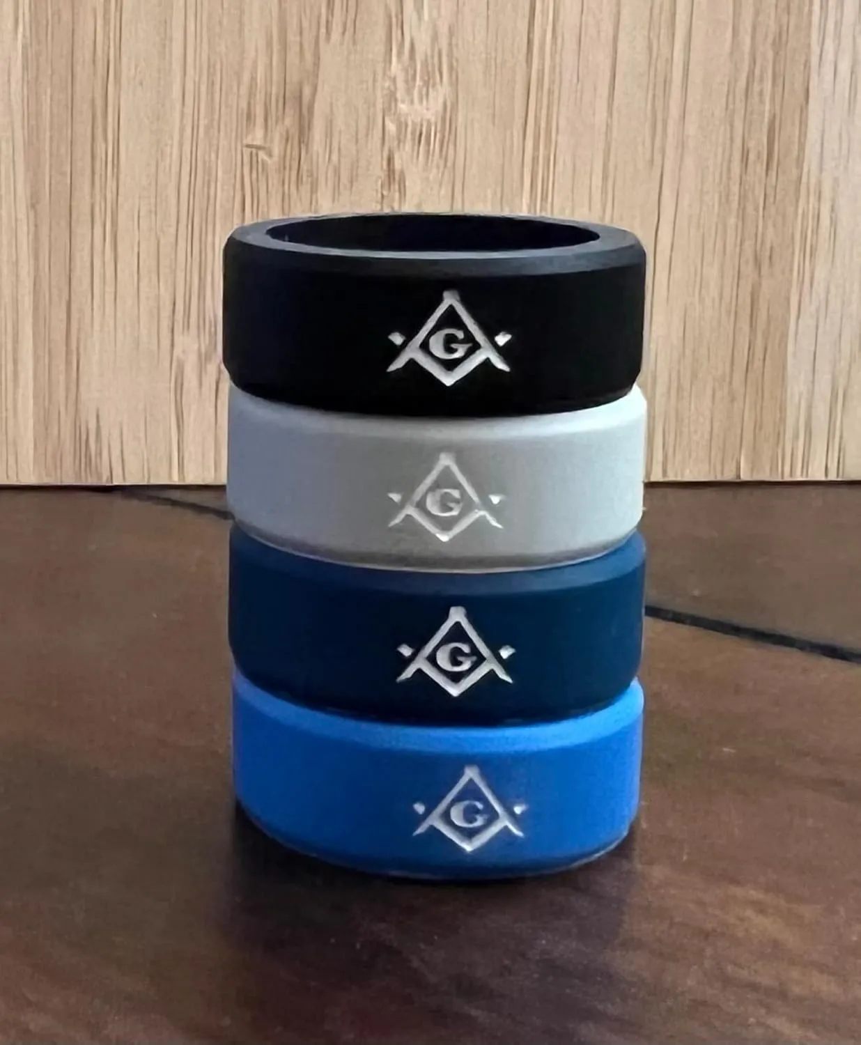 Masonic Rings Silicone Backfilled in White | Ergonomic Breathable Design | Silicone Edge Sleek Design Rings for Men (Pack of 4)