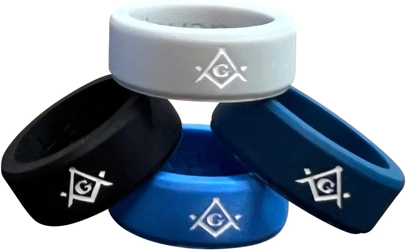 Masonic Rings Silicone Backfilled in White | Ergonomic Breathable Design | Silicone Edge Sleek Design Rings for Men (Pack of 4)