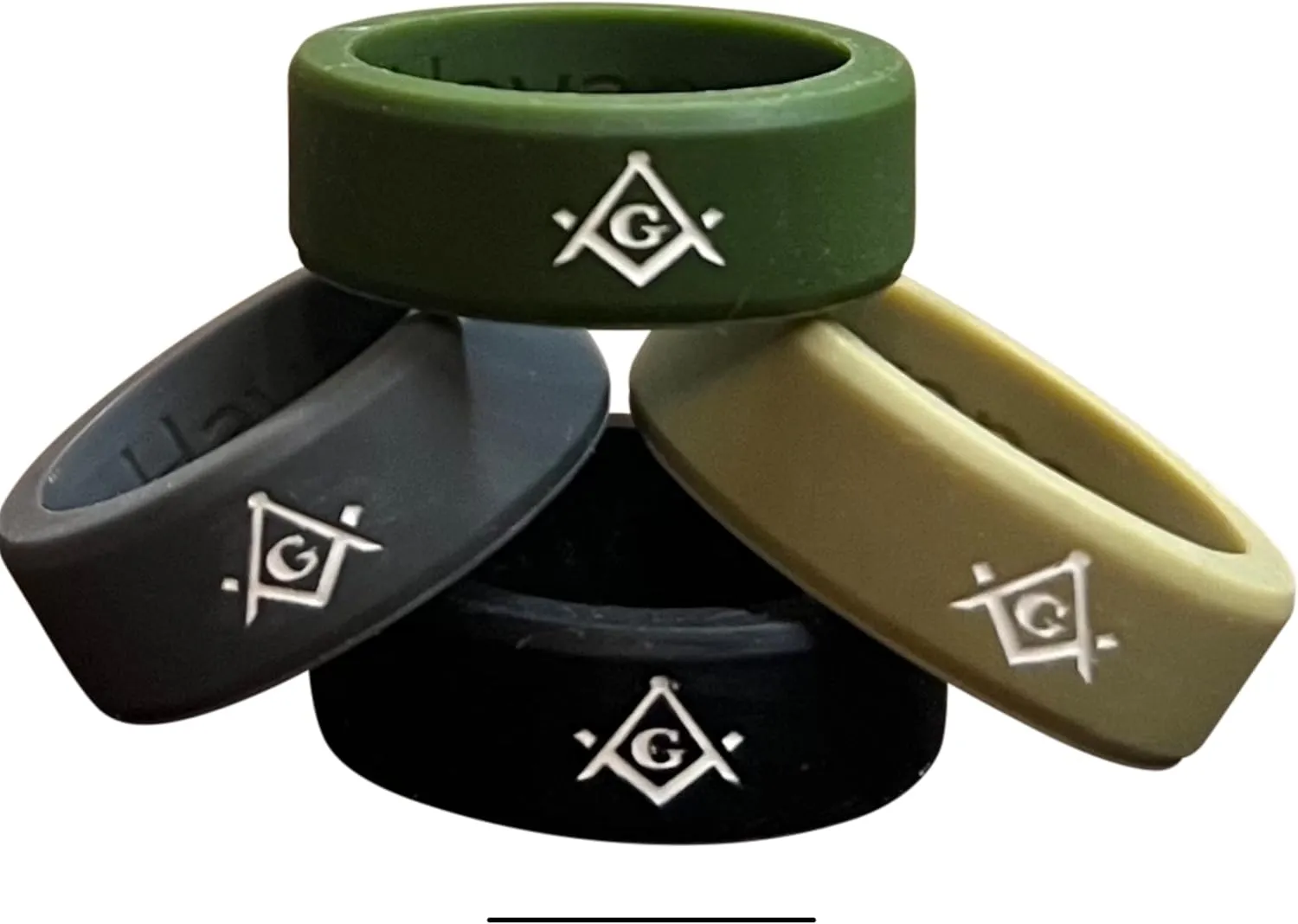 Masonic Rings Silicone Backfilled in White | Ergonomic Breathable Design | Silicone Edge Sleek Design Rings for Men (Set of 4)