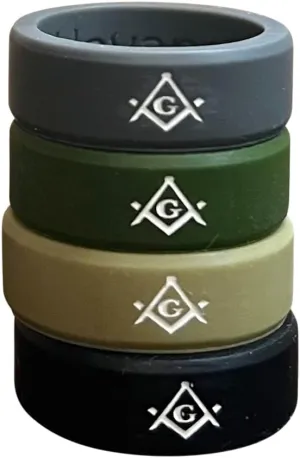 Masonic Rings Silicone Backfilled in White | Ergonomic Breathable Design | Silicone Edge Sleek Design Rings for Men (Set of 4)