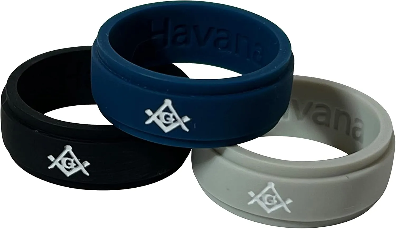 Masonic Rings Silicone Ladder Edge Rings Backfilled in White | Ergonomic Breathable Design | Silicone Edge Sleek Design Rings for Men (Set of 3)