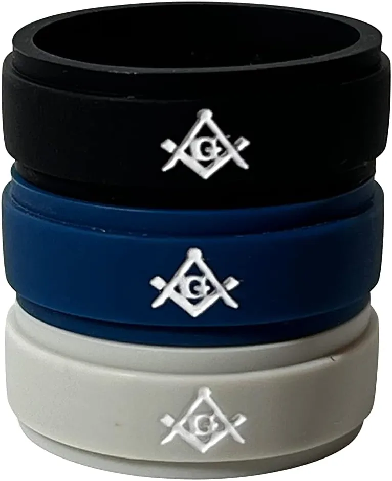 Masonic Rings Silicone Ladder Edge Rings Backfilled in White | Ergonomic Breathable Design | Silicone Edge Sleek Design Rings for Men (Set of 3)