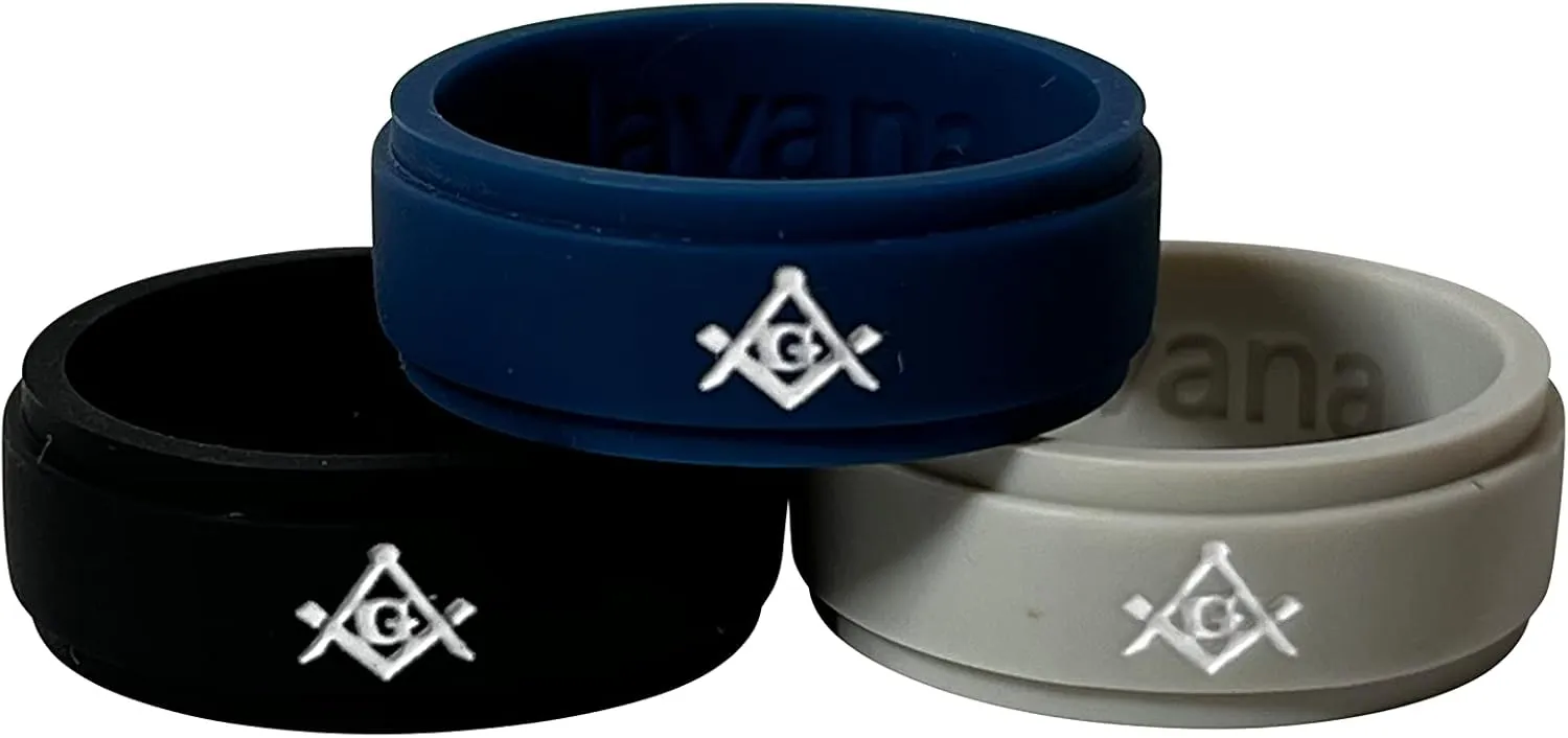 Masonic Rings Silicone Ladder Edge Rings Backfilled in White | Ergonomic Breathable Design | Silicone Edge Sleek Design Rings for Men (Set of 3)