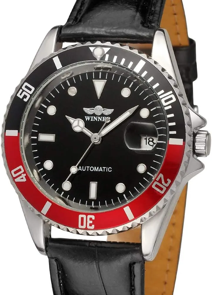 MASTOP Men Automatic Mechanical Watches Waterproof Mens Watches with Calendar (Leather/White)