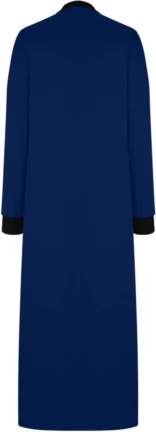 Maxi Dresses for Women Fall V-Neck Pleated Color Block Side Splits Dress Long Sleeve Comfy Flowy Long Pajama Dresses