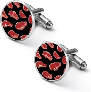 Meat Red Steaks Cufflinks for Men Round Cuff Links Tuxedo Shirts for Business Wedding Formal Suit