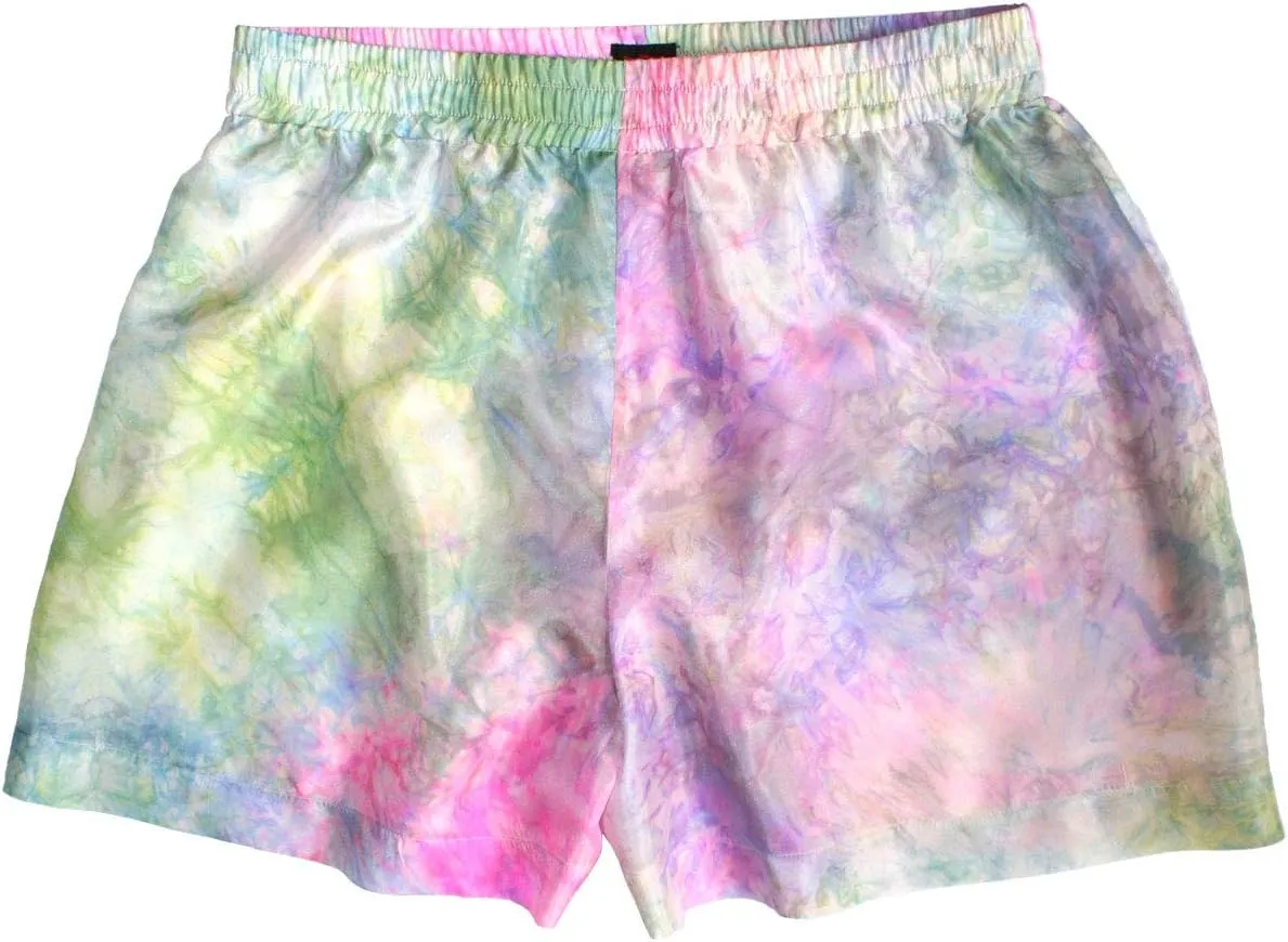 Melodious Pastel Tie Dye 100% Mulberry Silk Sleep Shorts for Women - Pajama Shorts, Silk Boxers