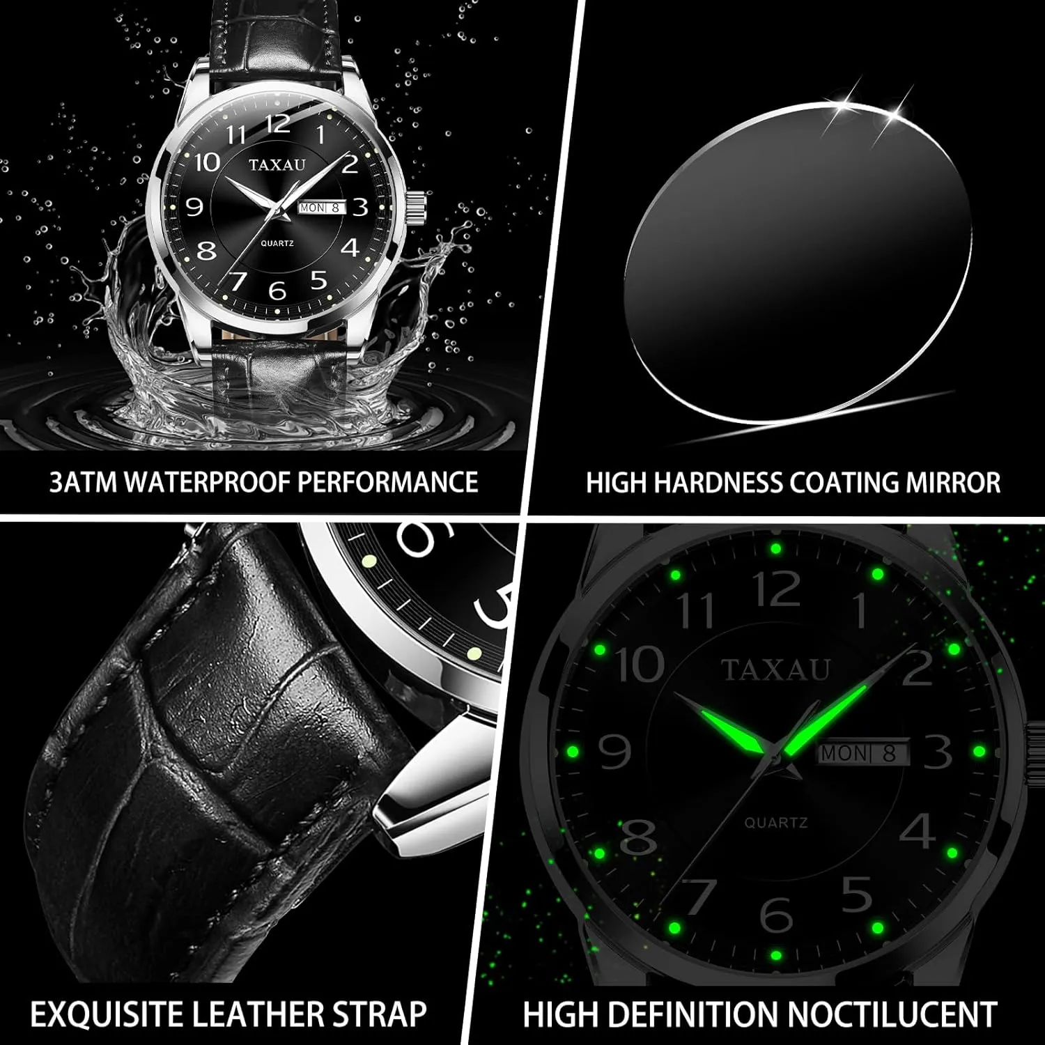 Men Leather Watch Dress Luxury Watches for Men Waterproof Men's Wrist Watches Analog Watch Men Casual Classic Stainless Steel Watches for Men Big Face Minimalist Watch for Men Mens Watches