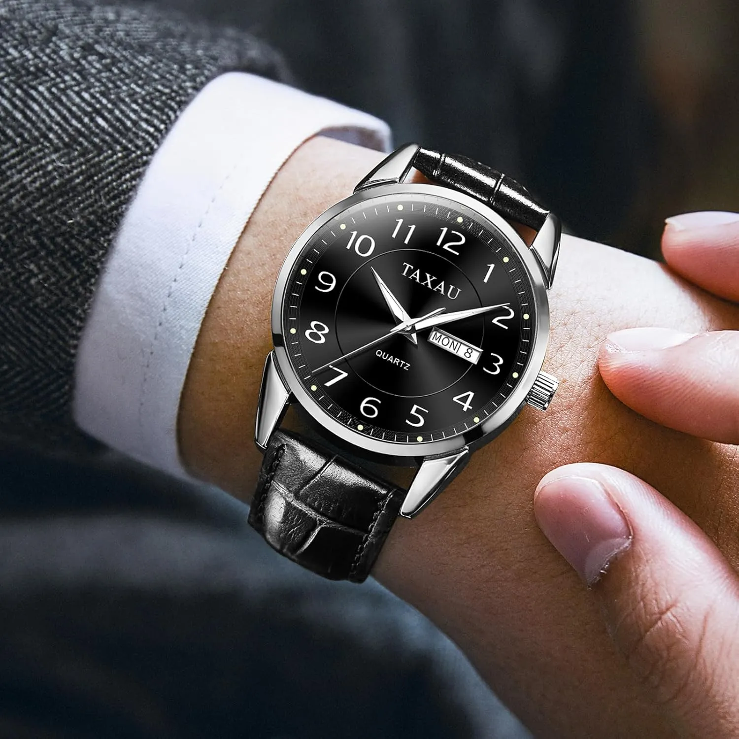Men Leather Watch Dress Luxury Watches for Men Waterproof Men's Wrist Watches Analog Watch Men Casual Classic Stainless Steel Watches for Men Big Face Minimalist Watch for Men Mens Watches