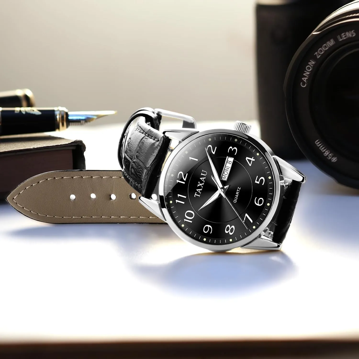 Men Leather Watch Dress Luxury Watches for Men Waterproof Men's Wrist Watches Analog Watch Men Casual Classic Stainless Steel Watches for Men Big Face Minimalist Watch for Men Mens Watches