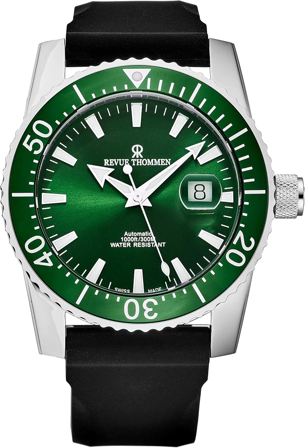 Men's 17030.2534 'Diver' Green Dial Rubber Strap Swiss Automatic Watch