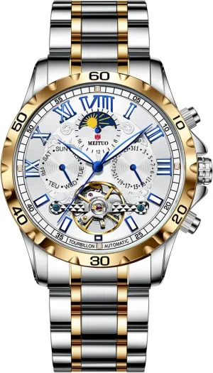 Mens Automatic Watches Tourillon Skeleton Mechanical Mens Watch Self Winding Luxury Fashion Dress Wrist Watch Luminous Waterproof