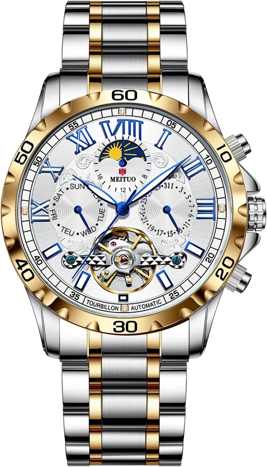 Mens Automatic Watches Tourillon Skeleton Mechanical Mens Watch Self Winding Luxury Fashion Dress Wrist Watch Luminous Waterproof