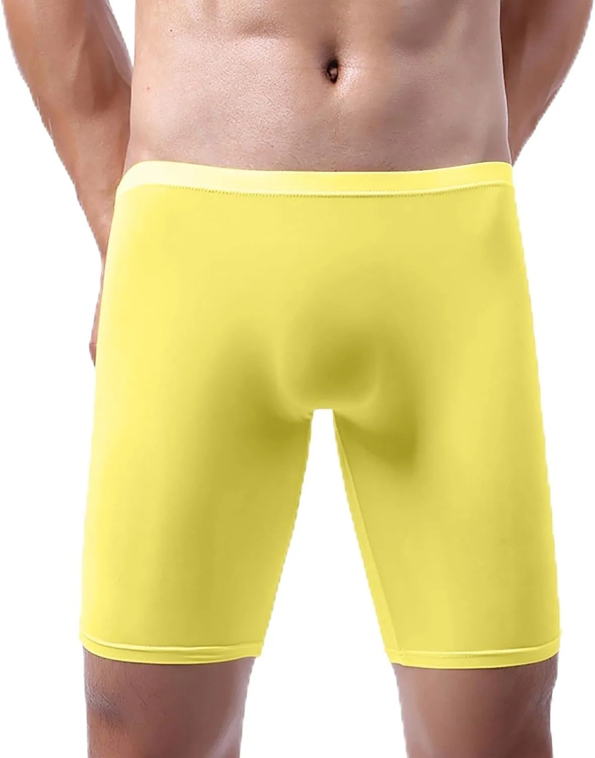 Mens Ice Silk Tight Thin Underwear Solid Low Rise Long Leg Seamless Boxer Briefs Breathable Quick Drying Trunks