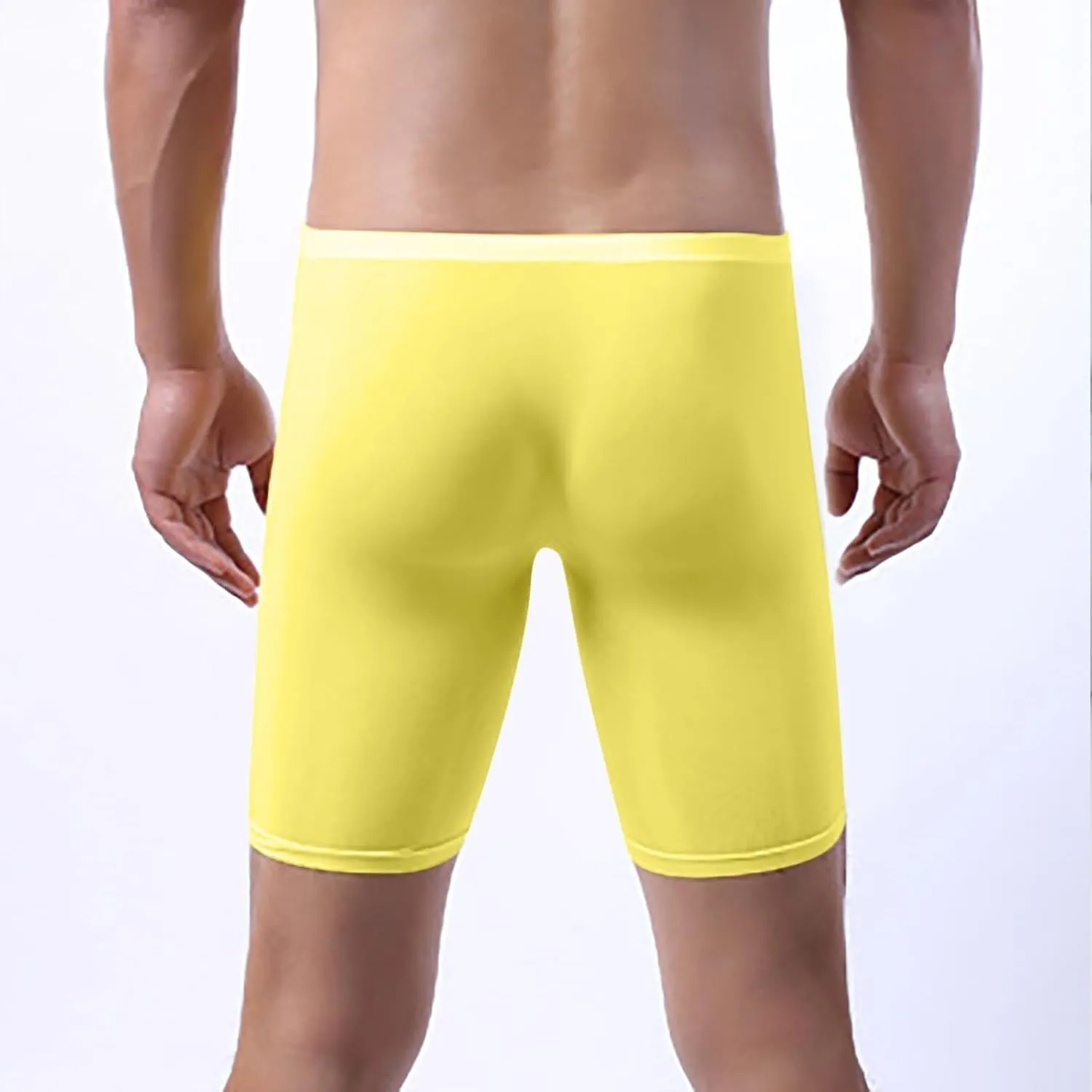 Mens Ice Silk Tight Thin Underwear Solid Low Rise Long Leg Seamless Boxer Briefs Breathable Quick Drying Trunks