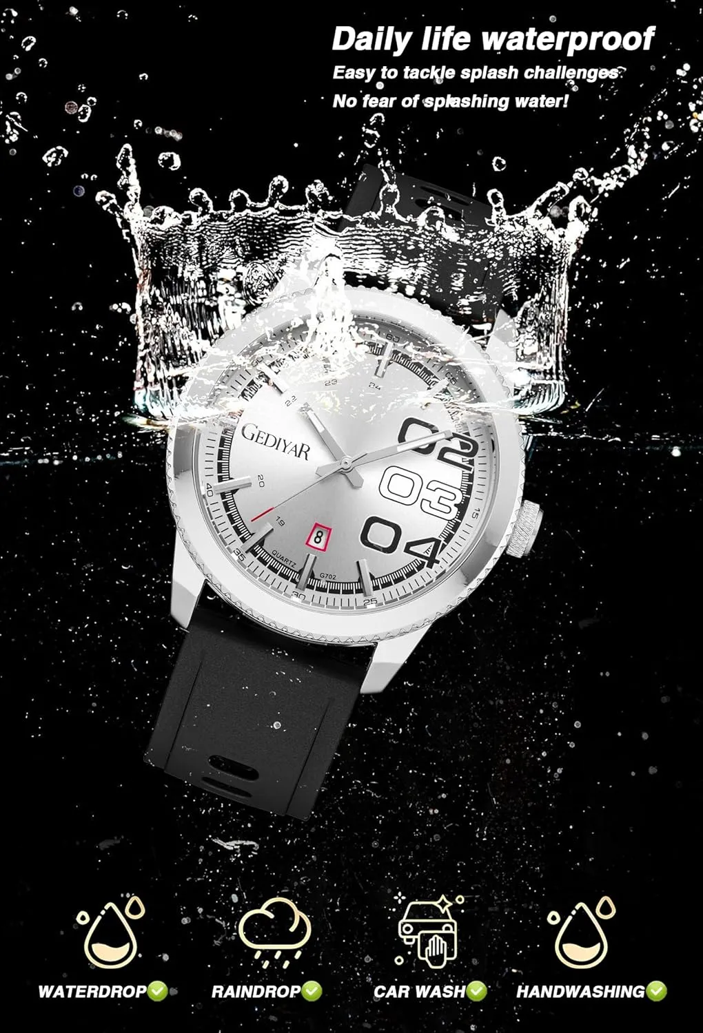 Men's Large Big Face Wrist Watch Waterproof Silicone Band Watch for Men Quartz Analog,Easy Read Male Dress Date Luminous Sport Watch Elegant Gift