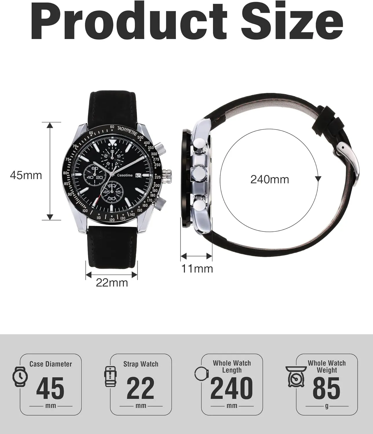 Men's Leather Band Chronograph Watch - 30M Waterproof Big Face Analog Quartz Date - Work Sport Casual Classical Fashion Designer Dress Wrist Watch - Elegant Gift for Men