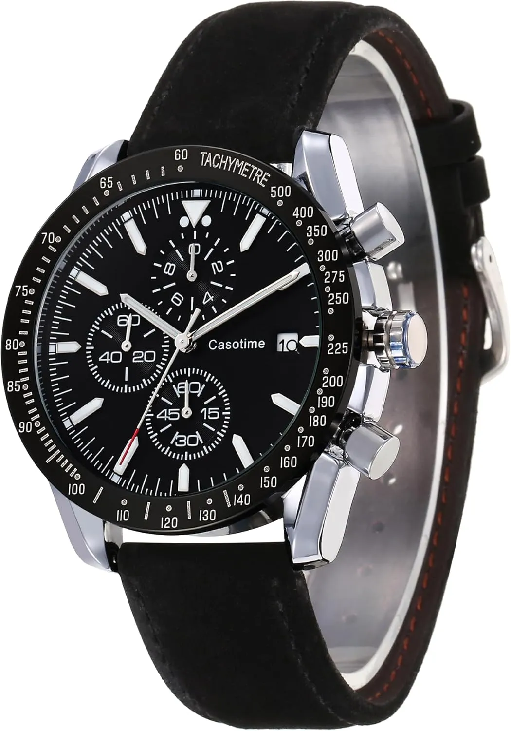 Men's Leather Band Chronograph Watch - 30M Waterproof Big Face Analog Quartz Date - Work Sport Casual Classical Fashion Designer Dress Wrist Watch - Elegant Gift for Men