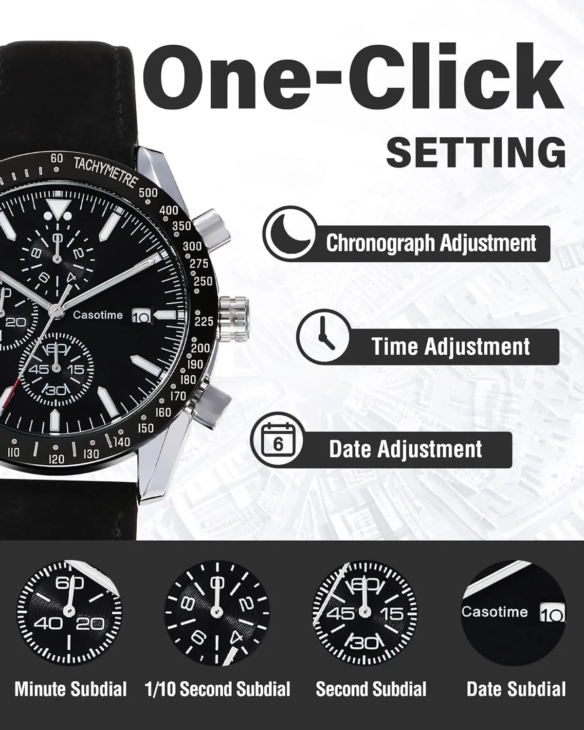 Men's Leather Band Chronograph Watch - 30M Waterproof Big Face Analog Quartz Date - Work Sport Casual Classical Fashion Designer Dress Wrist Watch - Elegant Gift for Men
