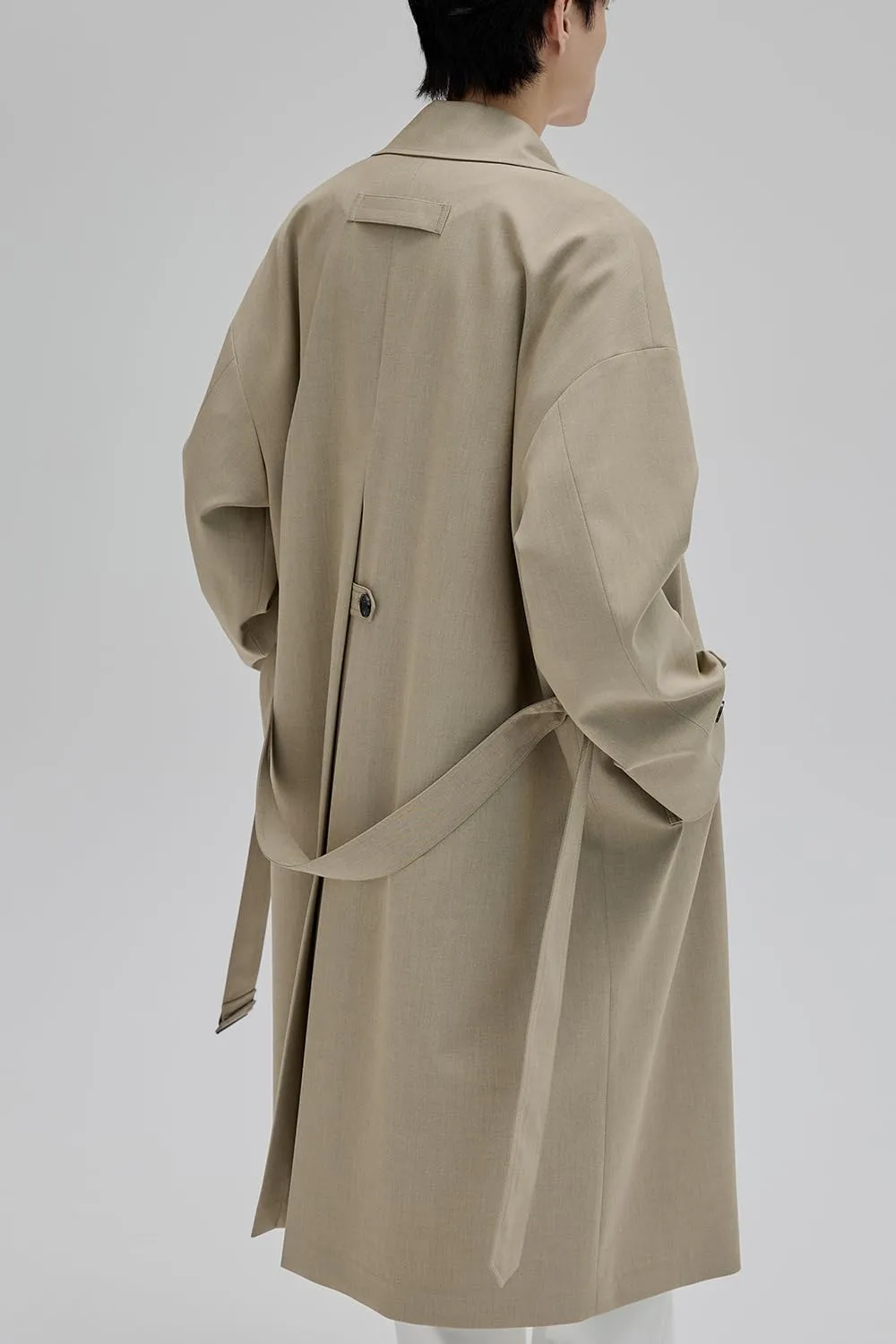 Mens Oversized Long Trench Coat Double Breasted Lapel Windproof Overcoat With Belt
