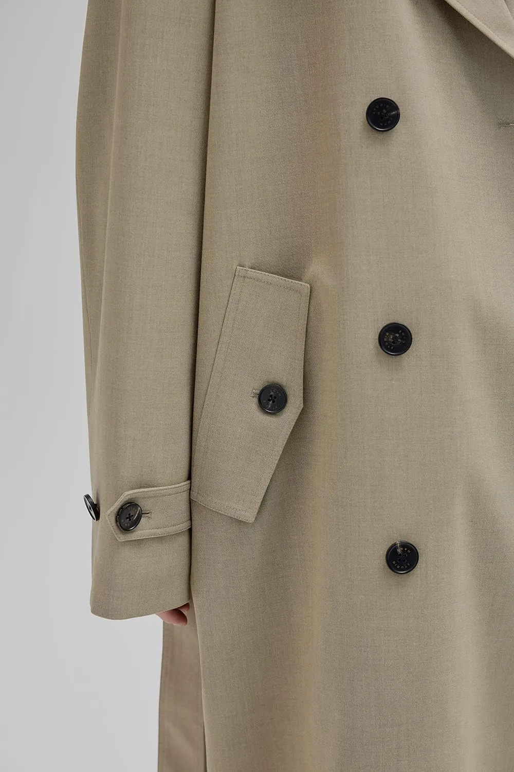 Mens Oversized Long Trench Coat Double Breasted Lapel Windproof Overcoat With Belt