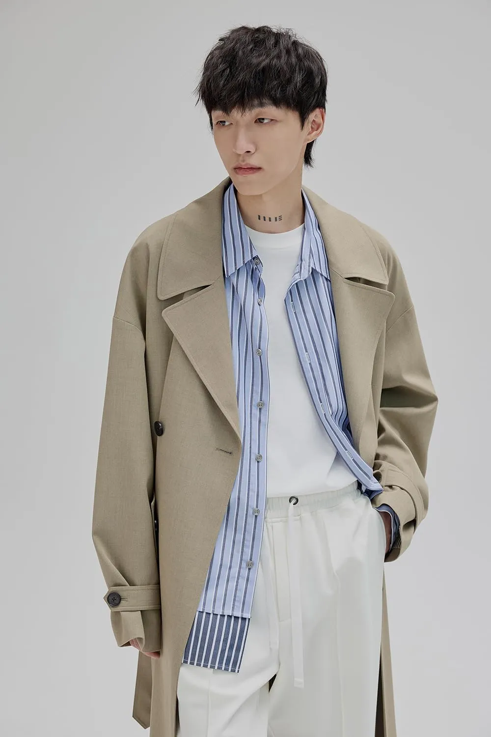 Mens Oversized Long Trench Coat Double Breasted Lapel Windproof Overcoat With Belt