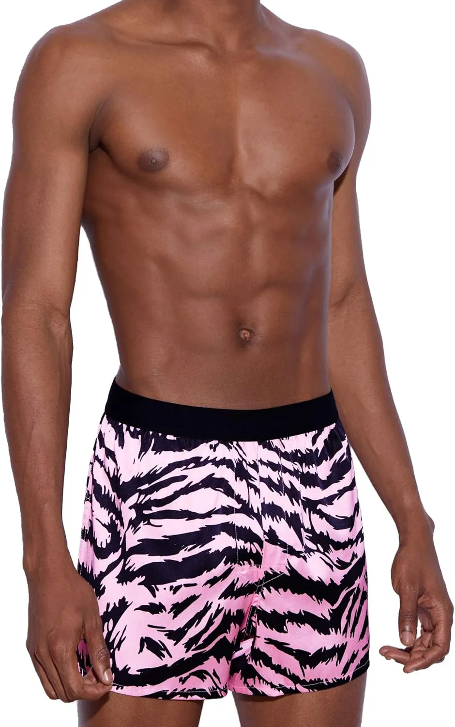 Men's Silk Boxer Shorts - Pure Mulberry Silk Underwear, Luxury Sleepwear, Pajamas Lounge Shorts - Improved Waistband (pink Tiger stripe M)