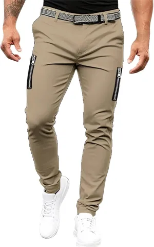 Mens Solid Color Tight Leisure Pants Mid Waist Multi Pockets Tactical Business Trouser Dressy Casual Outdoor Versatile Pants