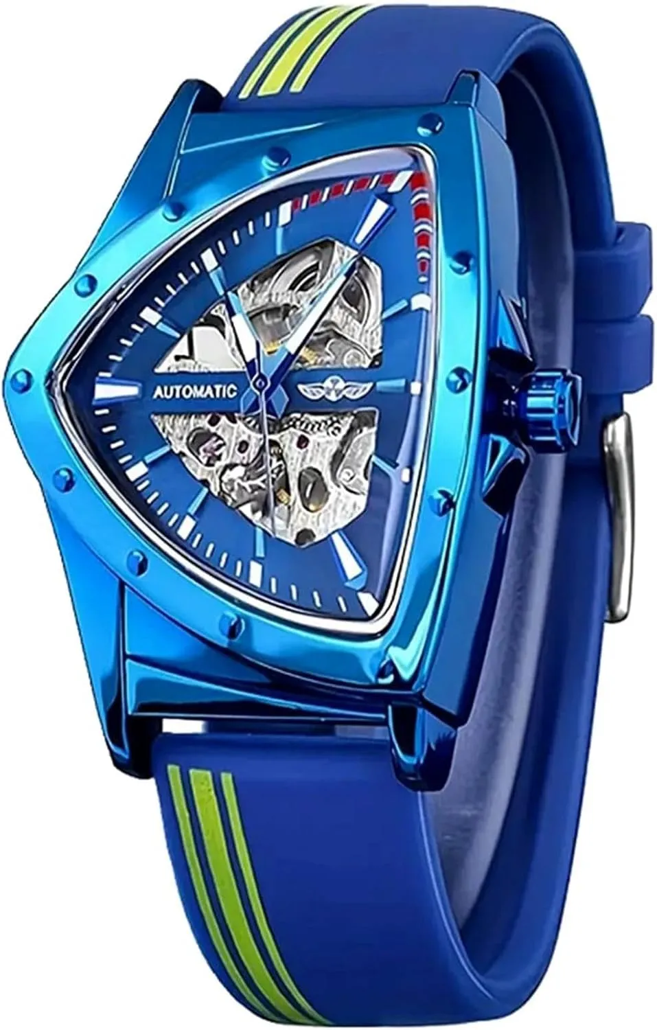 Men's Watches Business Sport Men Silica Gel Strap Skeleton Triangle Wristwatch Watre Proof Luminous Mechanical Watch
