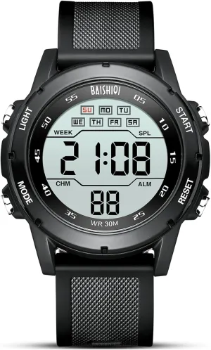 Mens Watches Digital Watches for Men Casual Sports Military Waterproof Wrist Watches Stopwatch Silicone Band with LED Backlight/Alarm/Timer/Date