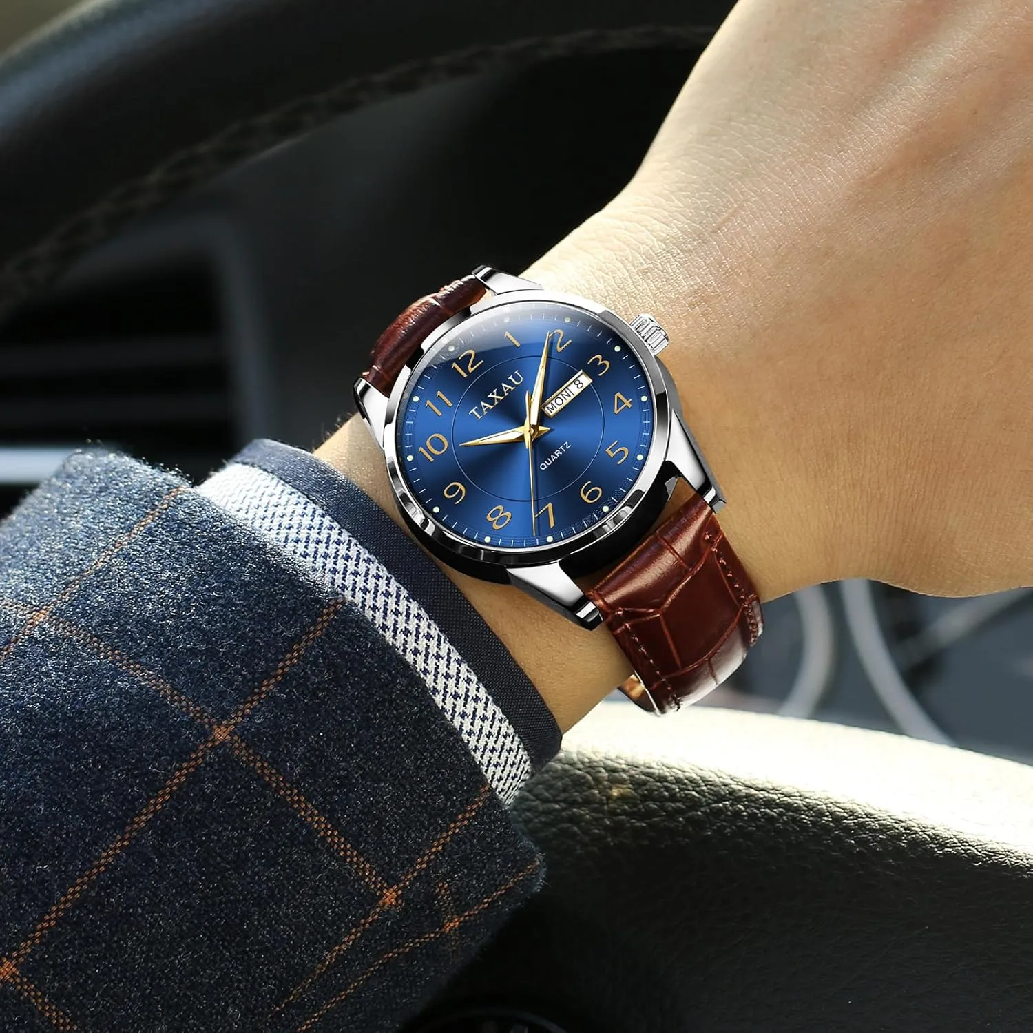 Men's Watches - Fashion Casual Leather Watches Big Face Easy Read Arabic Numerals Quartz Analog Luminous Waterproof Day Date Classic Luxury Dress Wrist Watches