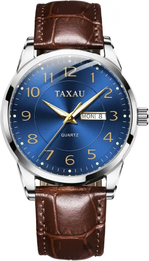 Men's Watches - Fashion Casual Leather Watches Big Face Easy Read Arabic Numerals Quartz Analog Luminous Waterproof Day Date Classic Luxury Dress Wrist Watches