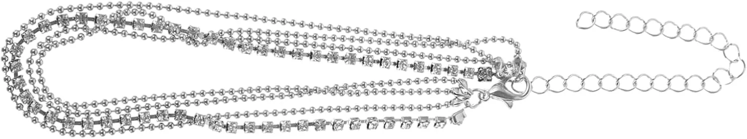 Metal Anklet 3 Rows of Rhinestones Silver Anklet Length 23.7-25.6cm Fashion