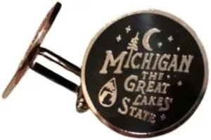Michigan Vintage Font Smooth Finish Cast and Filled Cloisonne Cufflinks for Men 1" X 1" Circle Tie Clips for Men's Cufflinks