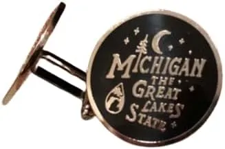 Michigan Vintage Font Smooth Finish Cast and Filled Cloisonne Cufflinks for Men 1" X 1" Circle Tie Clips for Men's Cufflinks