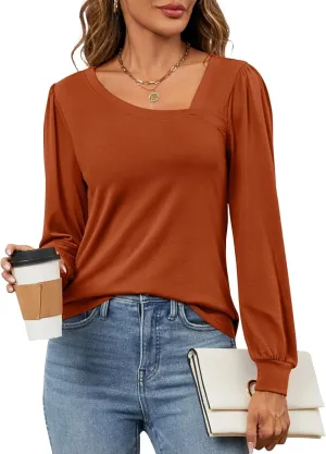 Micoson Women Puff Sleeves Tops Fashion Asymmetrical Neck Shirt Dressy Casual Tunic Blouses S-2XL